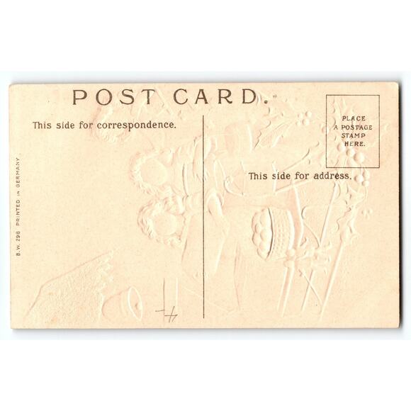 Vintage Embossed Christmas Postcard Angels & Sled, Printed in Germany BW 296 - Picture 2 of 2